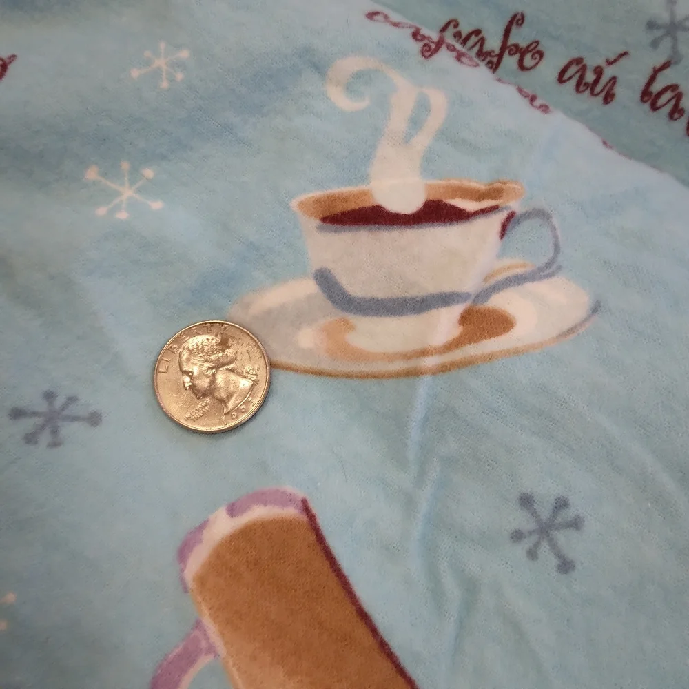 FABRIC Flannel Made Exclusively For JoAnn Sky Blue With Quirky Coffee Imagery